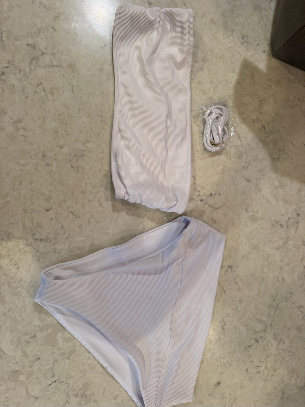 Beach Riot White Ribbed Bandeau Bikini Set - Women large top medium bottom
